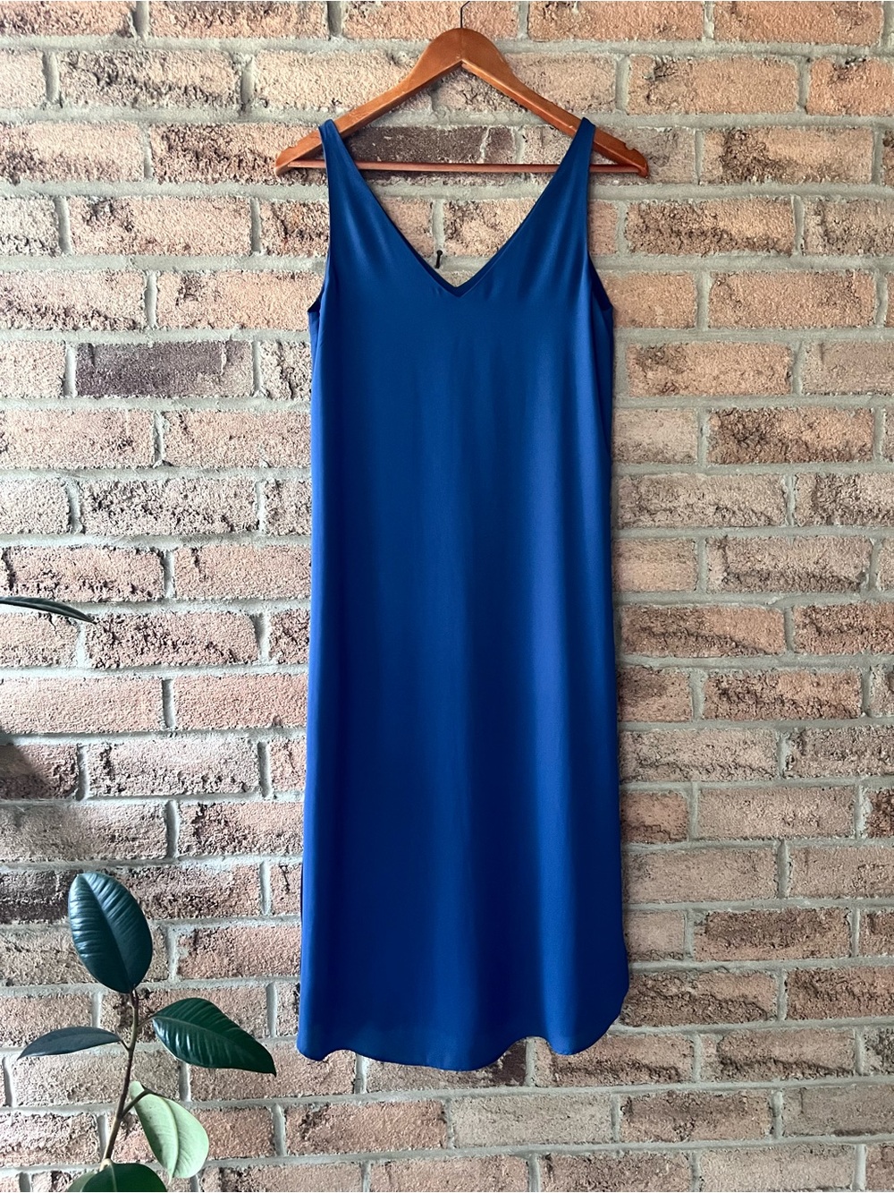 Babaton Blue V-Neck Sleeveless Slip Dress Minimalist Midi